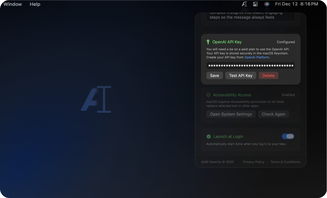 Add your ChatGPT API key